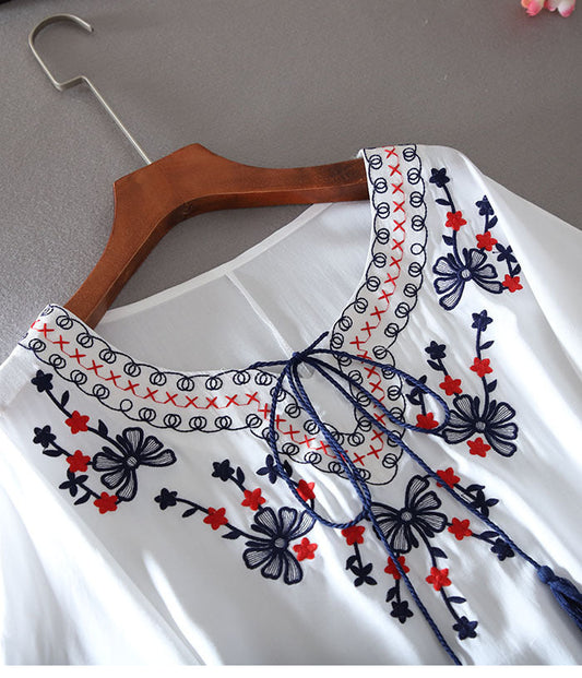 Trendy White long top-tunics with embroidery work for women