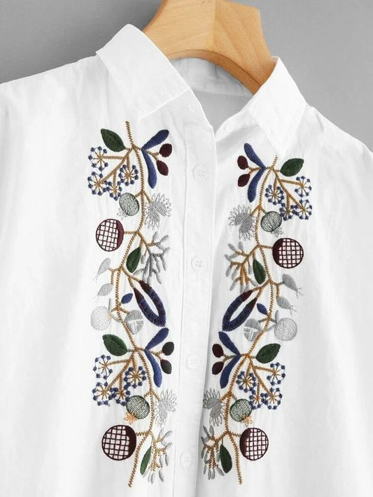 Trendy White long top-tunics with embroidery work for women