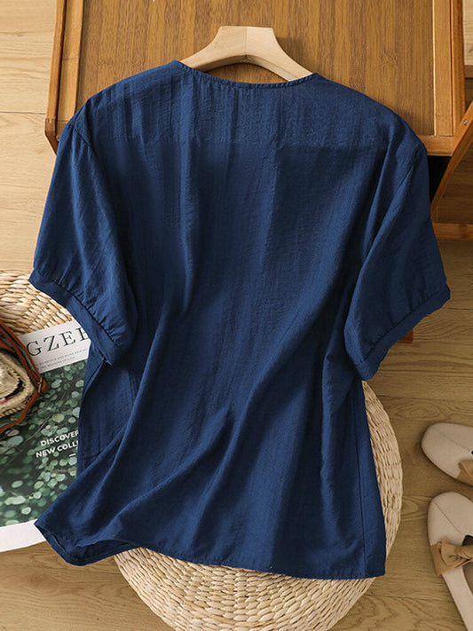 Solid Linen Top-Tunic With Embroidery Work For Women