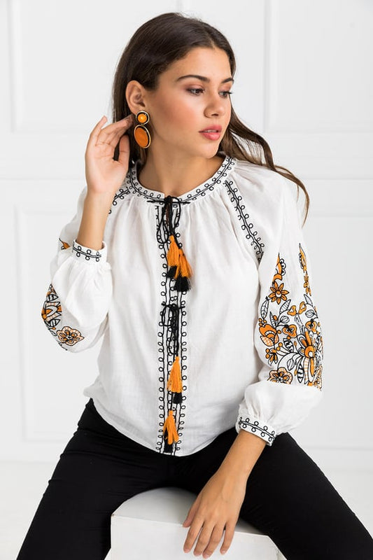 Trendy White long top-tunics with embroidery work for women